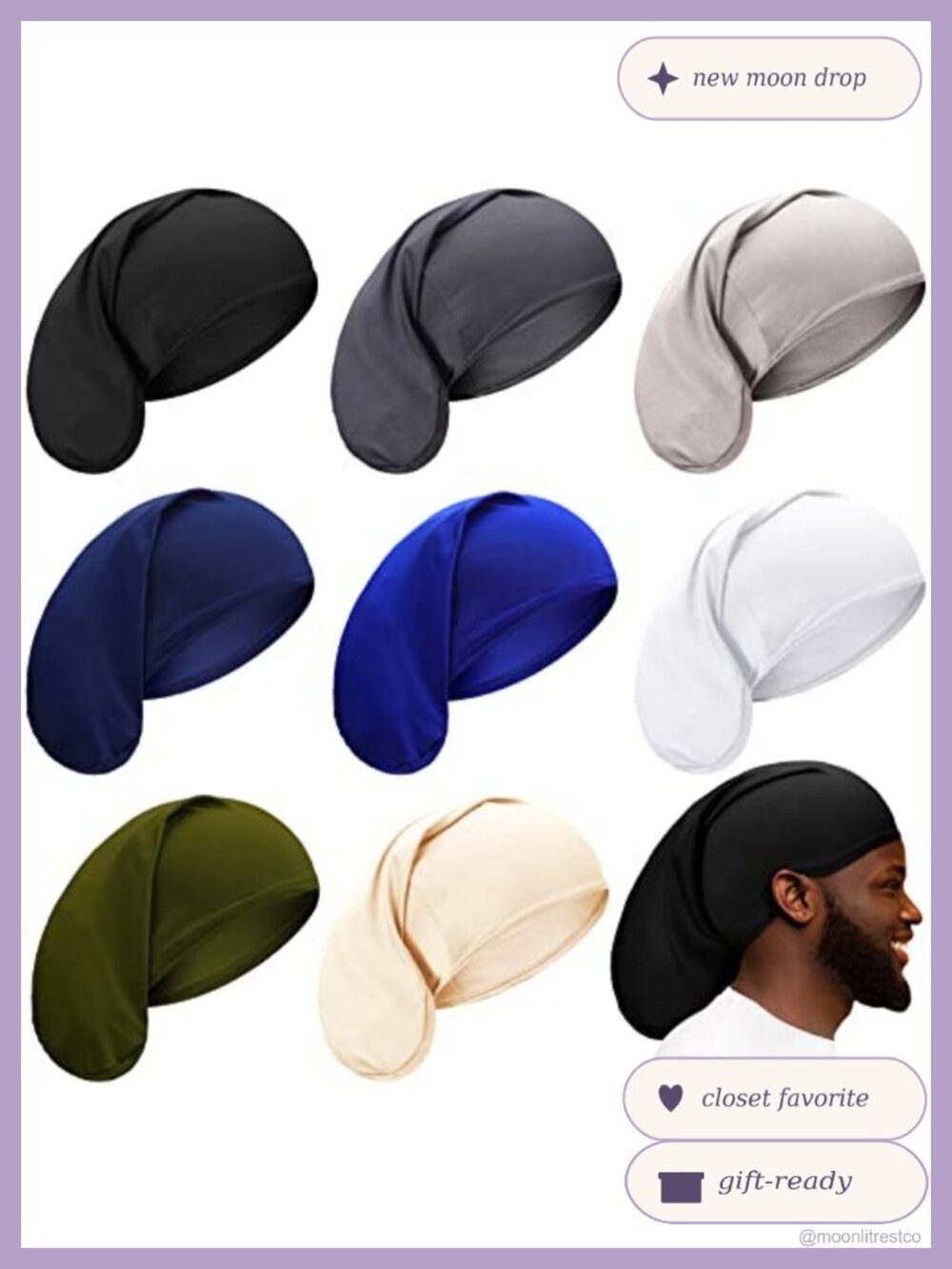 Men's Spandex Dreadlock Cap Beanie 8 Pack Hair Wrap Sleep Bonnet One Size